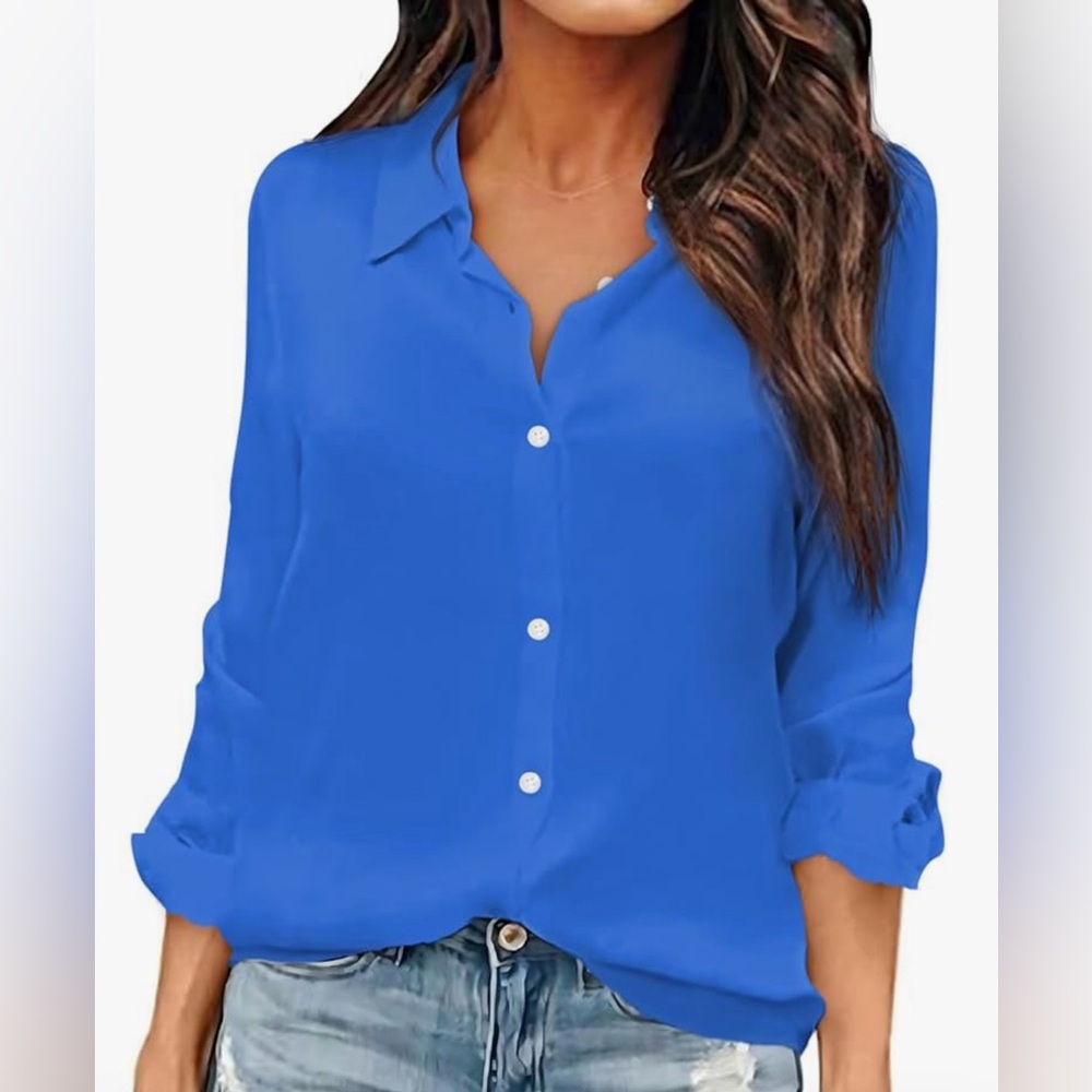New never worn blue button down shirt